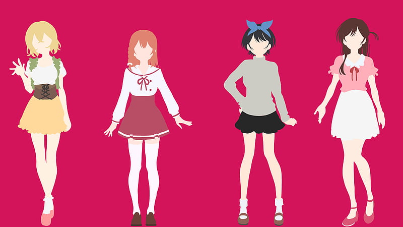 Anime, Rent-A-Girlfriend, Chizuru Ichinose, Girl, Mami Nanami, Minimalist, Red, Ruka Sarashina, Skirt, Sumi Sakurasawa, HD wallpaper