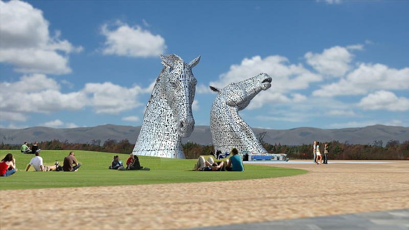 The Kelpies - Scotland, The Kelpies, Scotland, Horses, Falkirk, Sculptures, HD wallpaper