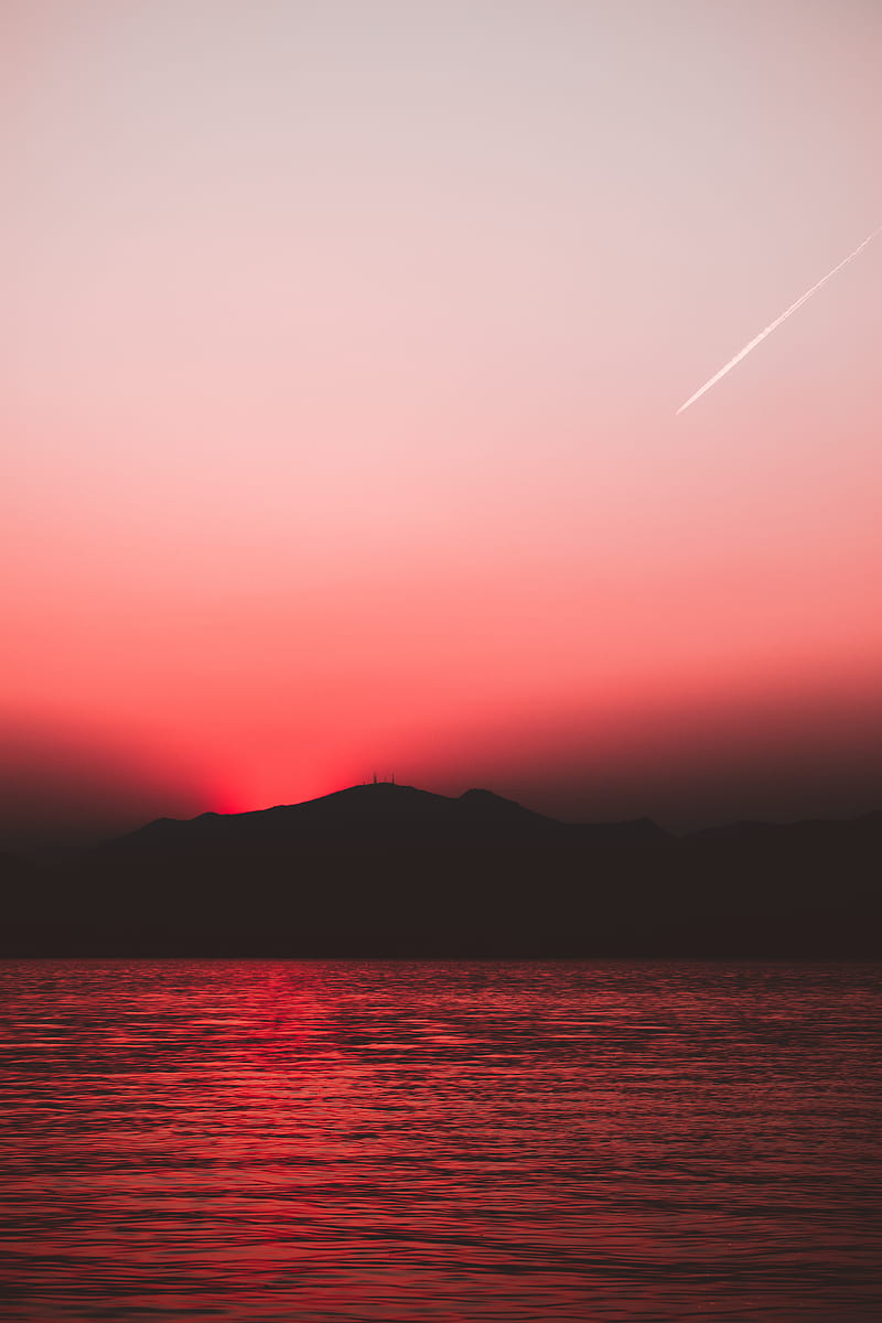 sea, sunset, dark, hill, shore, HD phone wallpaper