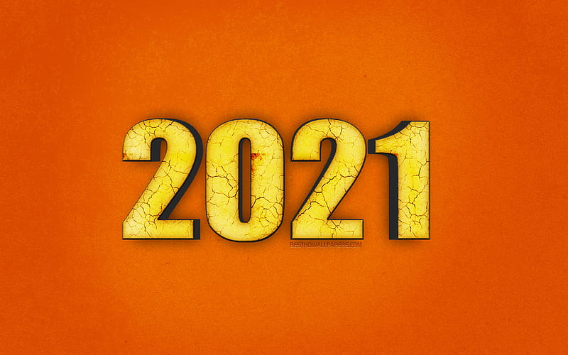 2021 New Year, 2021 3D inscription, Happy New Year 2021, orange 2021 background, 2021 concepts, Drought 2021 concepts, HD wallpaper