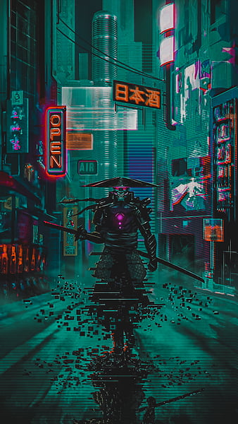 Download Cyberpunk-Inspired Artwork Alone Phone Background Wallpaper