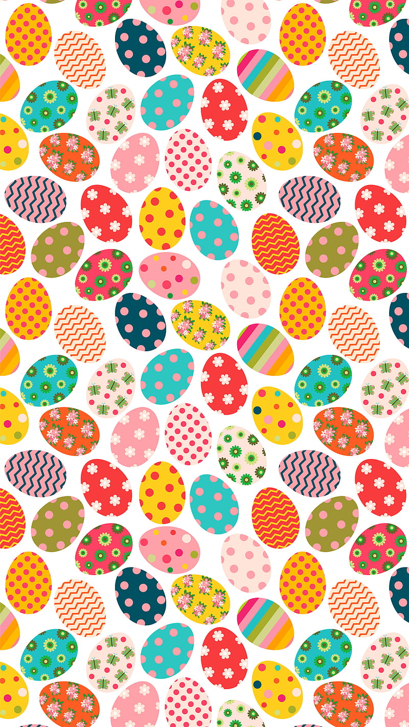 Easter Eggs Pattern, Easter, Koteto, april, artistic, background, blue, bright, cartoon, child, color, colorful, creative, cute, desenho, dots, drawing, egg, floral, flower, graphic, happy, holiday, hunt, illustration, kawaii, kids, modern, orange, pattern, pink, red, seasonal, spring, white, yellow, HD phone wallpaper