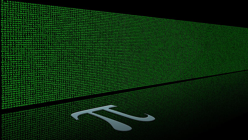 Pi to Infinity, cg, geek, black, abstract, gimp, 3d, green, dark, reflection, pi, HD wallpaper