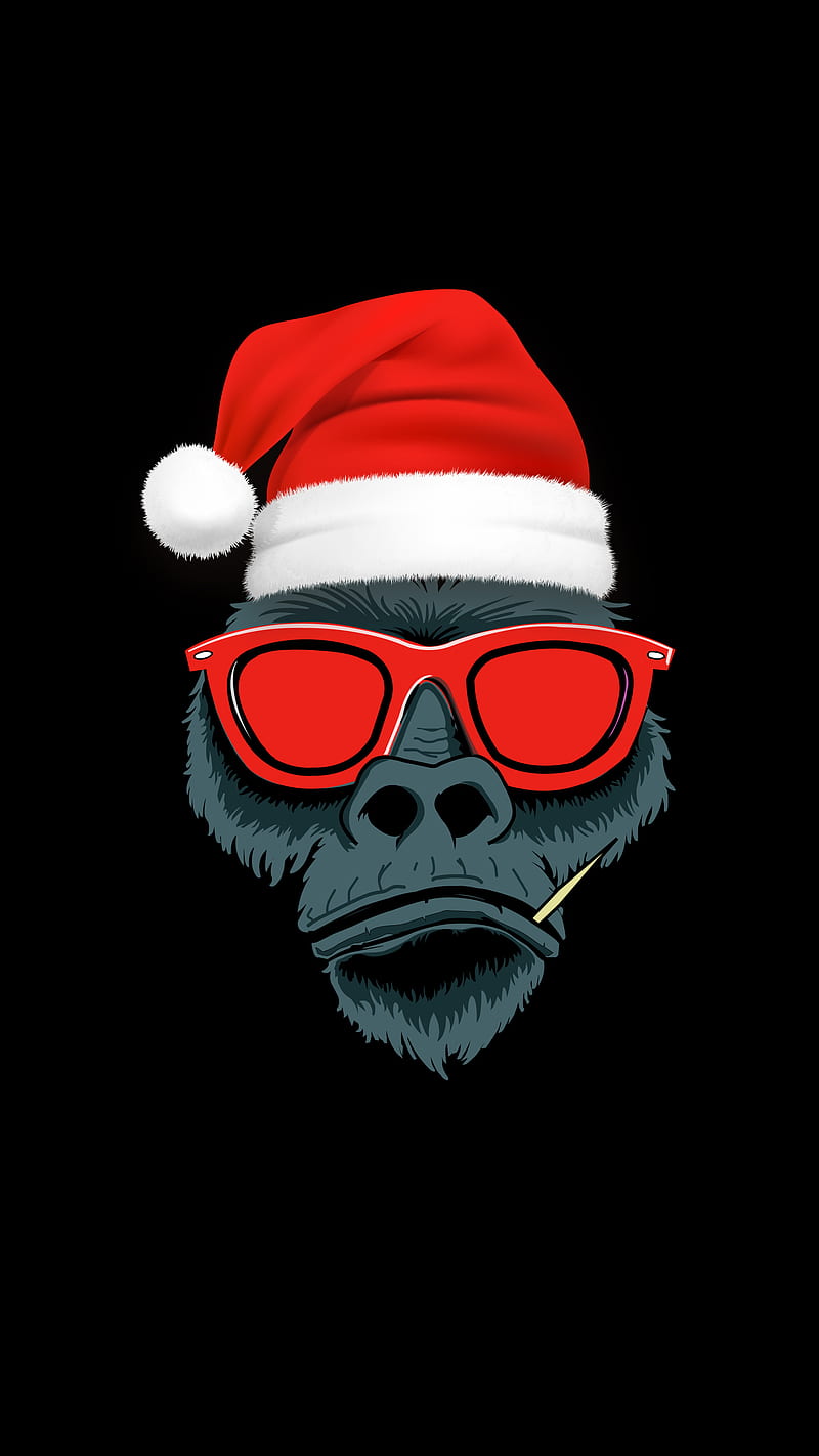 Christmas Monkey, animal, animals, cool, glasses, monkeys, planet, skull, swag, zoo, HD phone wallpaper