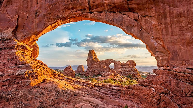 Moab, Utah, rocks, usa, arches, clouds, landscape, desert, sky, HD wallpaper