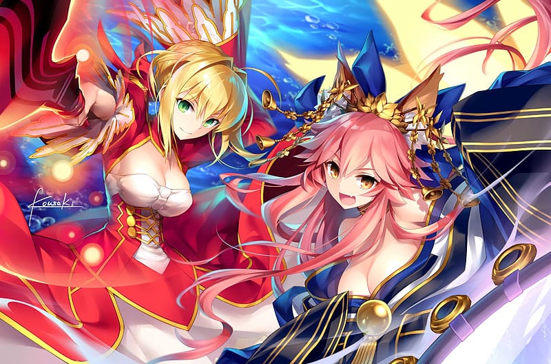 Anime, Red Saber, Fate/extra, Nero Claudius, Tamamo No Mae (Fate/grand Order), Fate Series, HD wallpaper