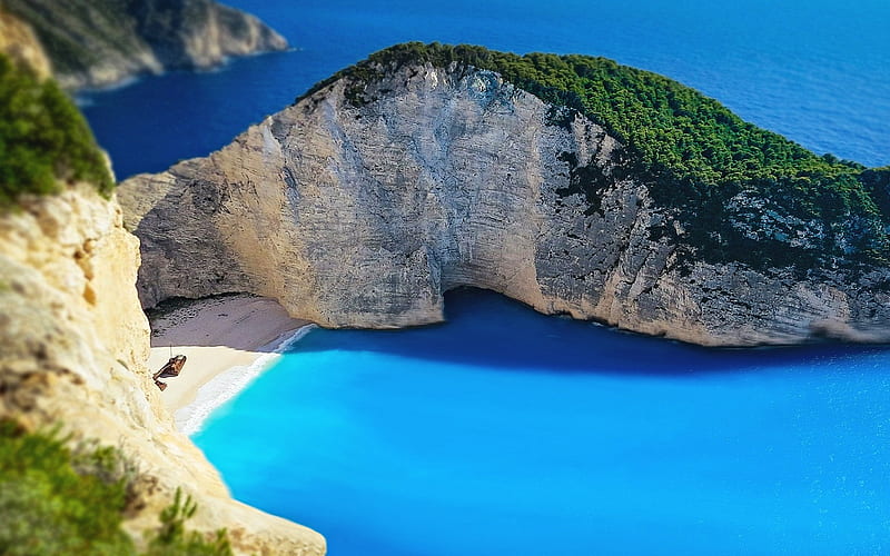 Navagio Beach, summer, bay, greek landmarks, Zakynthos, Ionian Sea, Greece, Europe, HD wallpaper