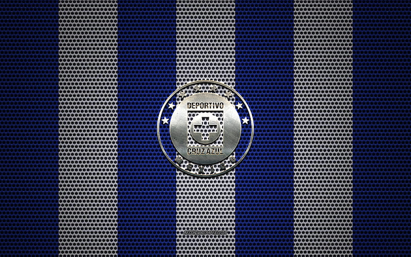 Cruz Azul logo, Mexican football club, metal emblem, blue white metal mesh background, Cruz Azul, Liga MX, Mexico City, Mexico, football, HD wallpaper