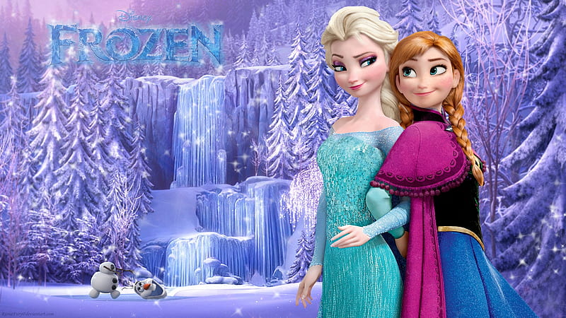 Frozen 2013, disney, snow queen, blue, winter, frozen, elsa, pink, fantasy, sister, iarna, movie, couple, anna, HD wallpaper