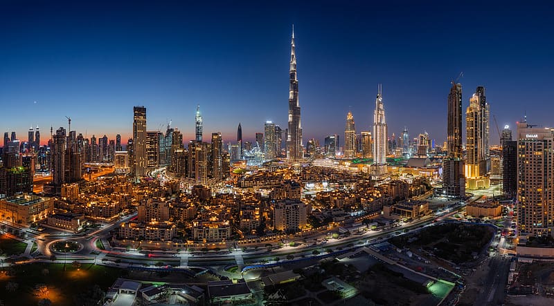 Cities, Night, City, Skyscraper, Building, Light, Dubai, United Arab Emirates, HD wallpaper