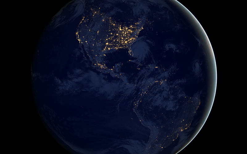 Earth, view from space, North America, South America, continents, USA at night from space, Canada at night from space, Brazil at night from space, Earth at night, city lights, HD wallpaper