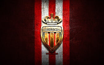 AS Monaco, scorched logo, Ligue 1, red wooden background, french ...