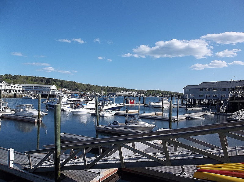 Boothbay Harbor, Maine, boats, sky, Boothbay Harbor, ocean, HD wallpaper
