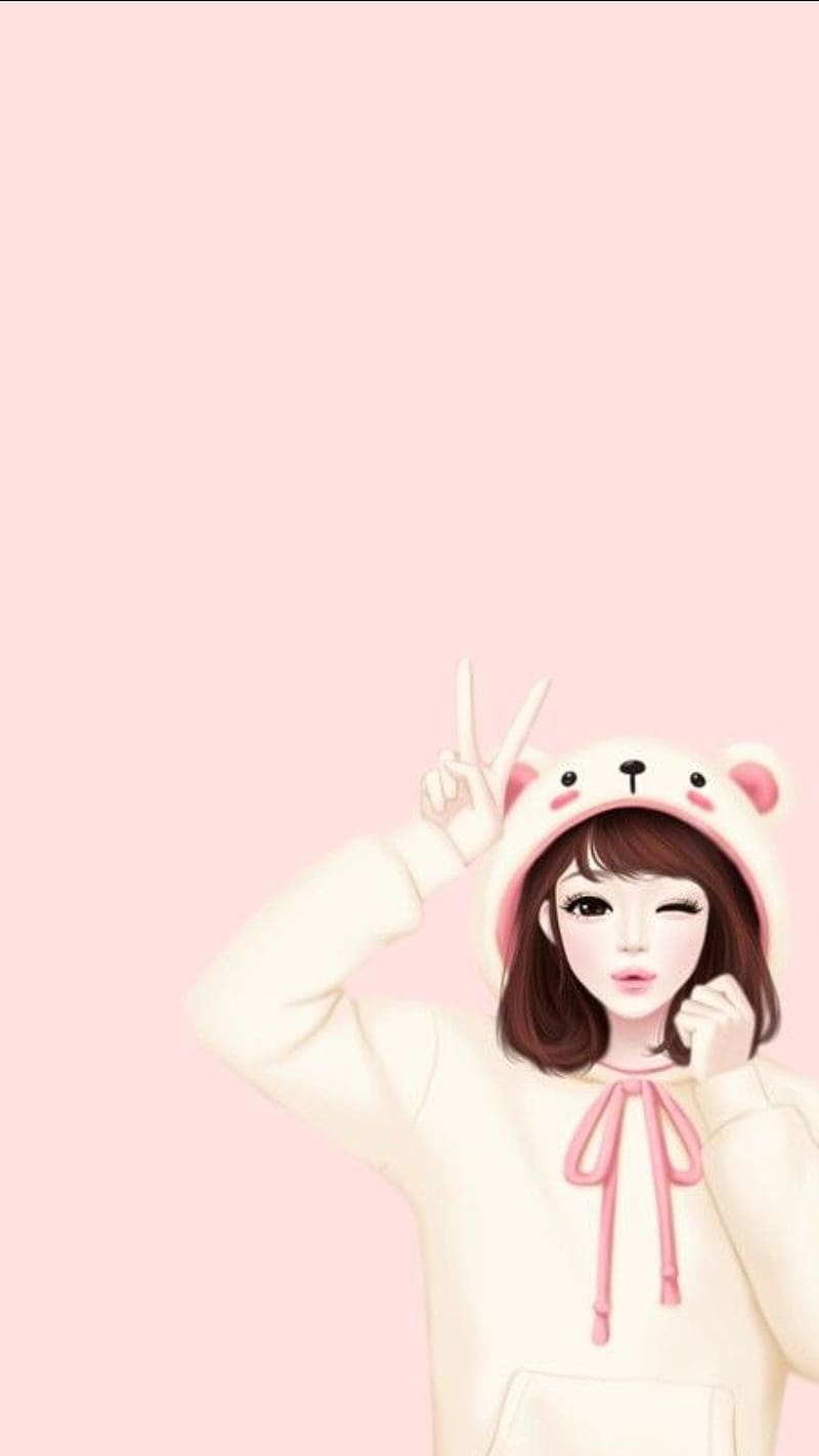 Cute Korean, Girl In Bear Hoodie, girl, bear hoodie, HD phone wallpaper