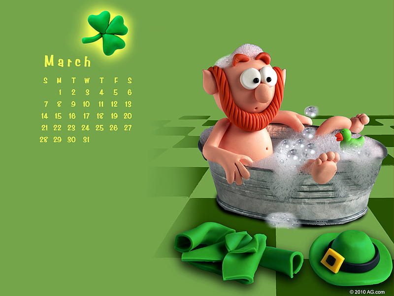 Leprechaun Bath, calendar, st patricks, bath, leprechaun, march, HD wallpaper