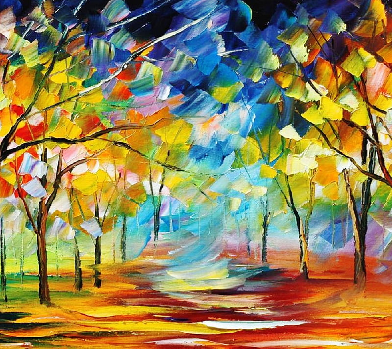 Art, artwork, autumn, forest, nature, oil paint, painting, HD wallpaper ...