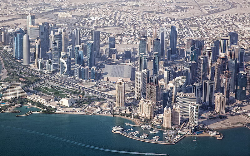 Doha, Qatar, cityscape, skyscrapers, Burj Qatar, Palm Tower 1, Palm Tower 2, Navigation Tower, Al Bidda Tower, Tornado Tower, Abdul al-Attah Tower, modern buildings, Doha skyscrapers, HD wallpaper