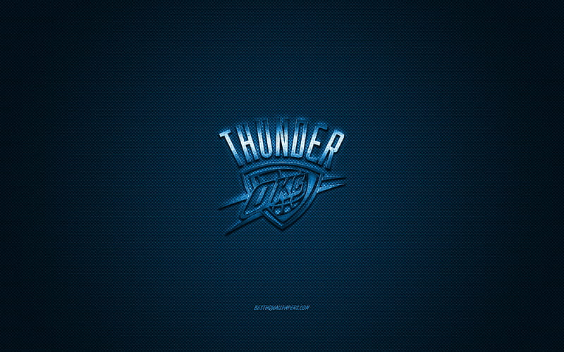 Oklahoma City Thunder, American basketball club, NBA, blue logo, blue carbon fiber background, basketball, Oklahoma City, Oklahoma, USA, National Basketball Association, Oklahoma City Thunder logo, HD wallpaper