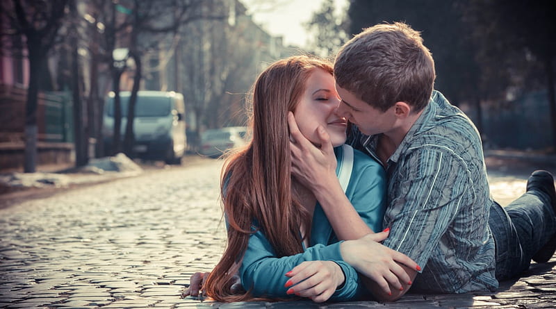 boy and girl in love kissing