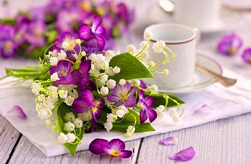 In a beautiful morning !, enjoy, bonito, tea, happy, a new day, coffee, cup, flowers, nature, morning, HD wallpaper