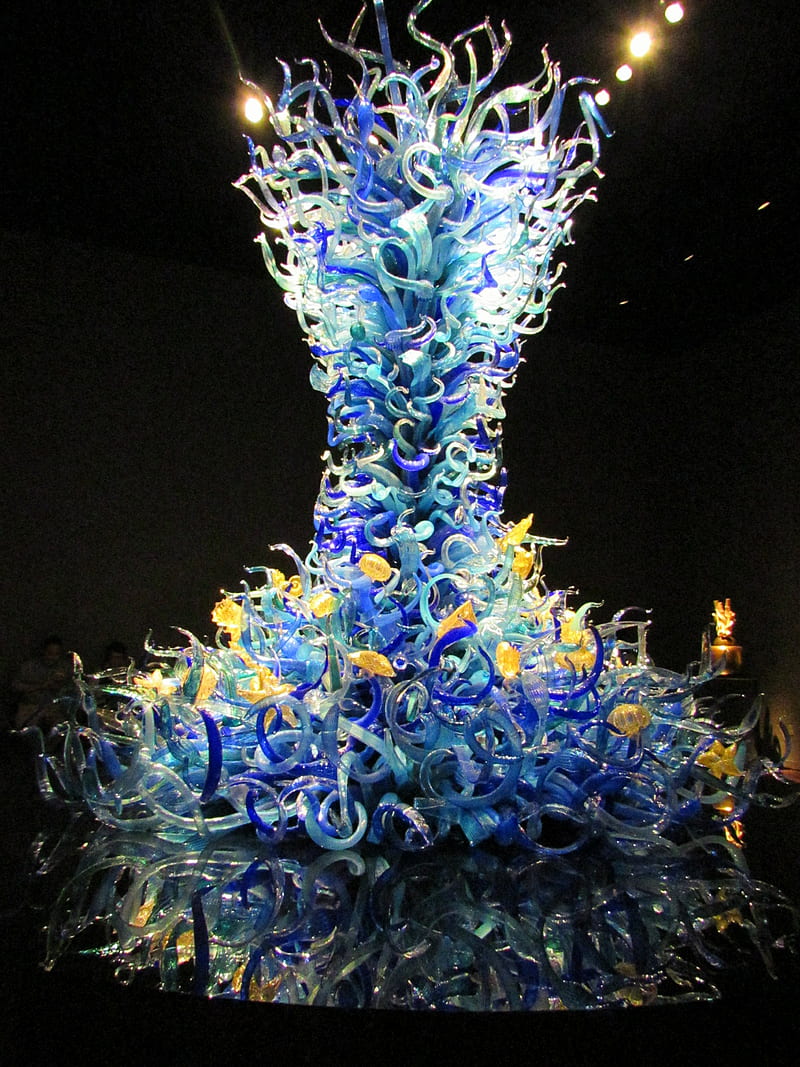 Chihuly sculpture 1, art, blue, city, glass, museum, seattle, washington, yellow, HD phone wallpaper