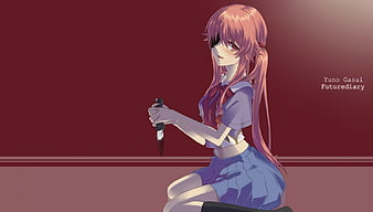 Mirai Nikki, Gasai Yuno, yandere, heart, blood, anime girls, flip phones