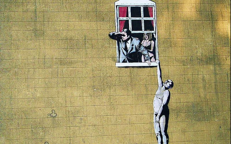 Banksy Almost Caught, cheating, art, banksy, graffiti, HD wallpaper