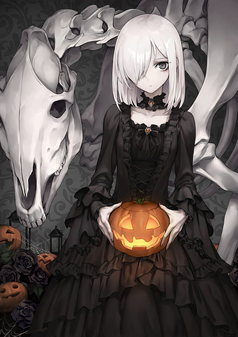 Realistic anime girl, gloves, mafia, skeleton, white hair, Anime, HD  wallpaper | Peakpx