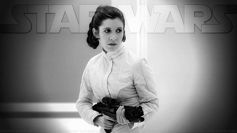 Carrie Fisher Princess Leia XLIV V3, princess leia, celebrities, actrice, people, carrie fisher, black and white, HD wallpaper