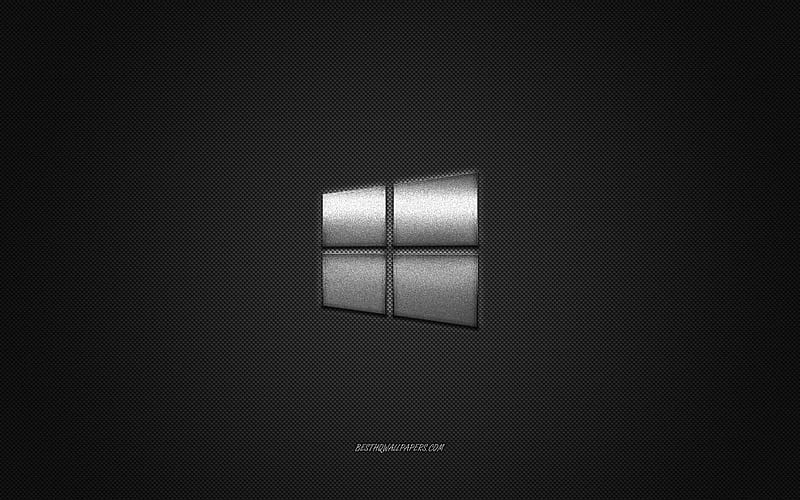 Windows 10 logo, silver shiny logo, Windows 10 metal emblem, for Windows devices, gray carbon fiber texture, Windows, brands, creative art, HD wallpaper