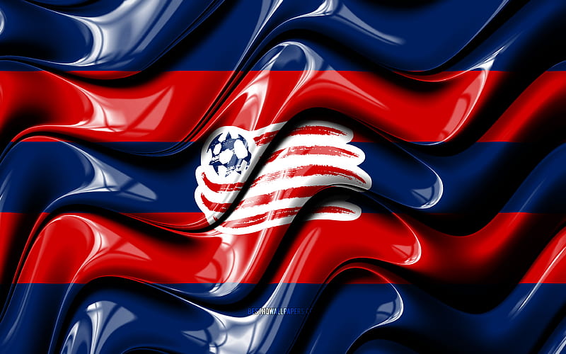 New England Revolution flag blue and red 3D waves, MLS, american soccer  team, HD wallpaper