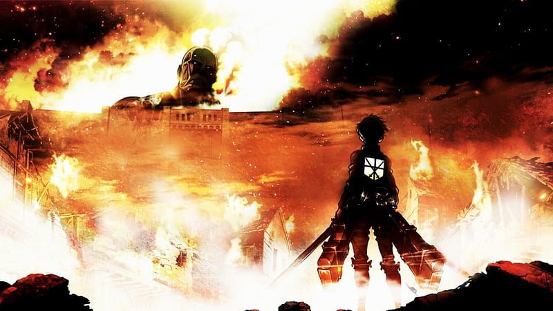 Attack On Titan, Anime Guy Anime, Black Hair, Survey Corps, Fire, Titan, Eren Jaeger, HD wallpaper