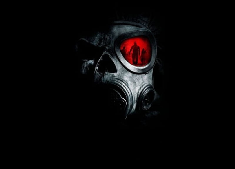 Crazies, red, gas mask, movie, black, HD wallpaper