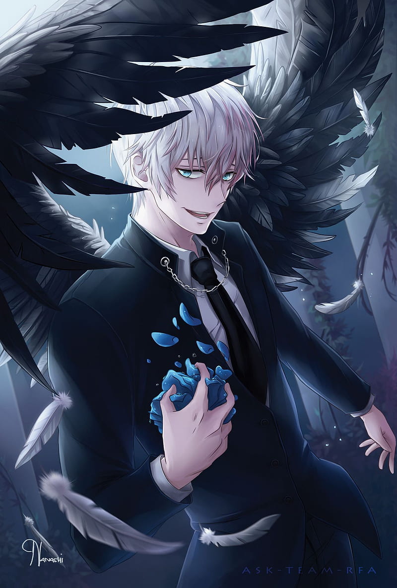 Wings, angel, anime, male, sadistic, HD phone wallpaper