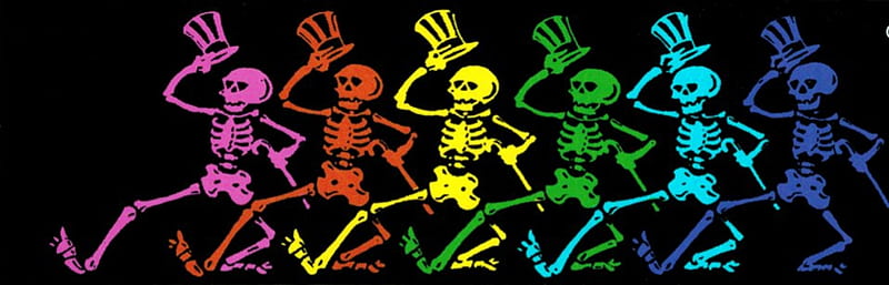 Dancing Skeletons, Skeletons, Dancing, Colorful, Hats, HD wallpaper