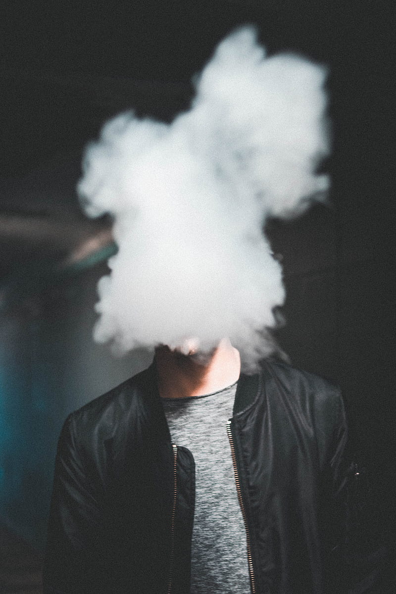 man wearing black leather zip-up jacket while blowing smoke, HD phone wallpaper