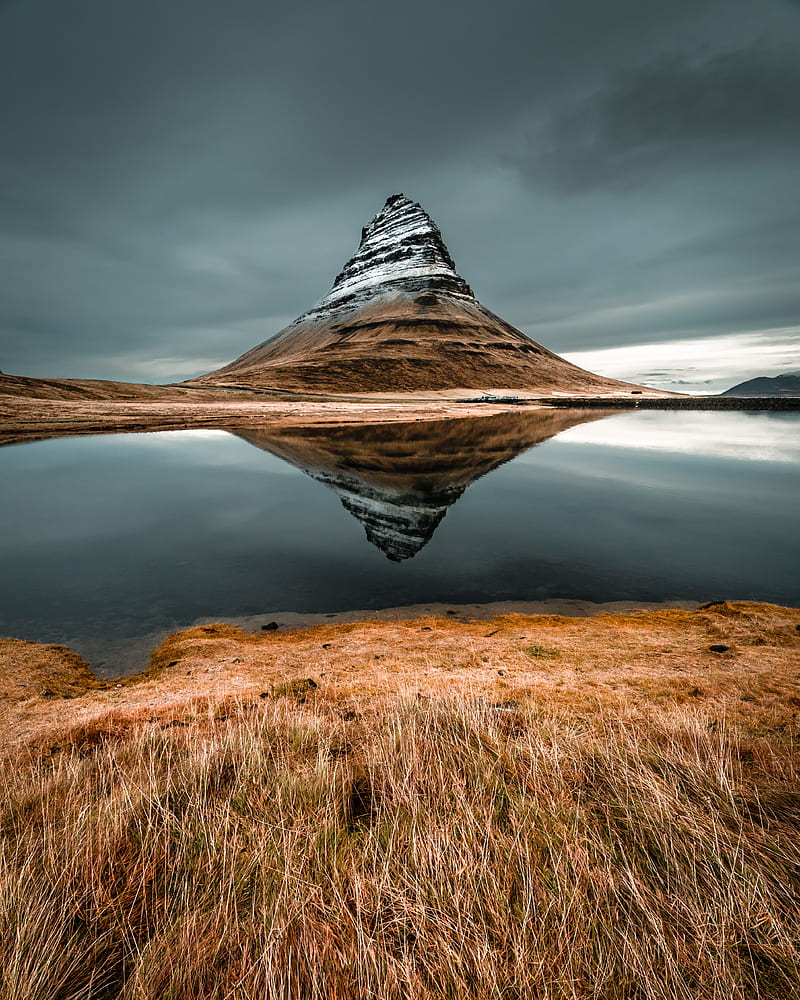 cone mountain with the distance of body of water, HD phone wallpaper