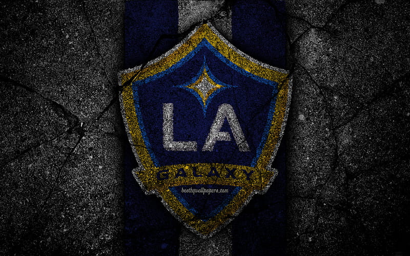 Los Angeles Galaxy FC, MLS, asphalt texture, Western Conference, black stone, LA Galaxy, football club, USA, Los Angeles Galaxy, soccer, logo, FC Los Angeles Galaxy, HD wallpaper