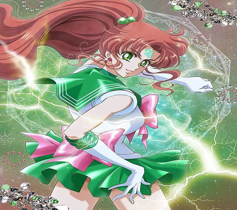 Sailor Jupiter, anime, girl, green, lighting, moon, scout, HD wallpaper