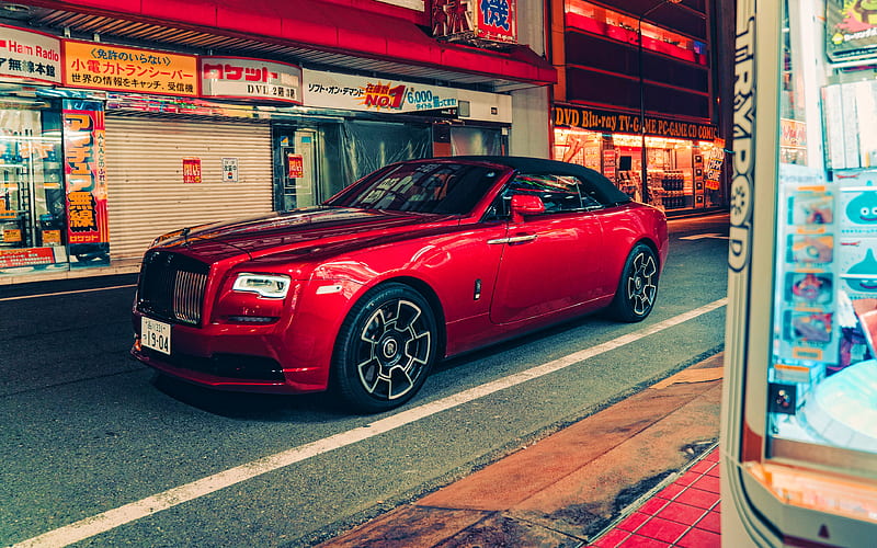 Rolls-Royce Dawn Black Badge street, 2021 cars, red cabriolet, 2021 Rolls-Royce Dawn, luxury cars, Rolls-Royce, HD wallpaper