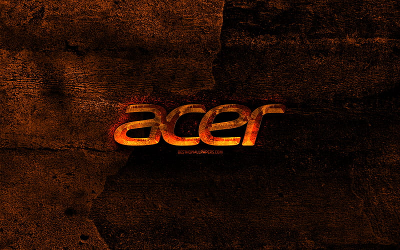 Acer fiery logo, orange stone background, creative, Acer logo, brands, Acer, HD wallpaper
