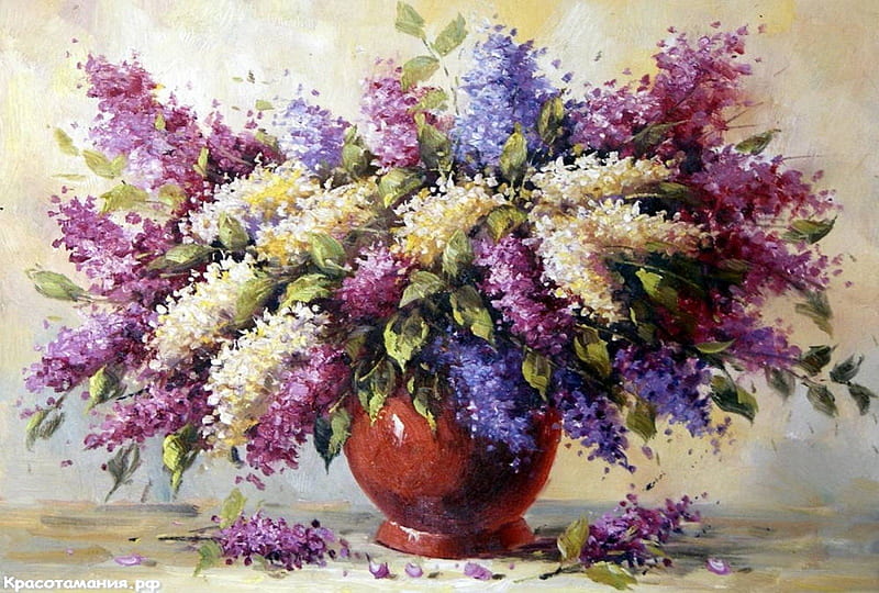 Still Life Painting of Lilacs, life, still, vase, abstract, lilacs ...