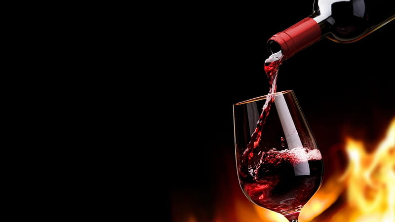 ️, Bottle, Alcohol, Wine glass, Drink, Fire, HD wallpaper