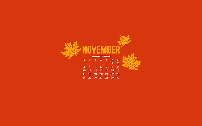 2019 November Calendar, minimalism style, dark orange background, autumn, 2019 calendars, Orange 2019 November Calendar, creative art, November, HD wallpaper