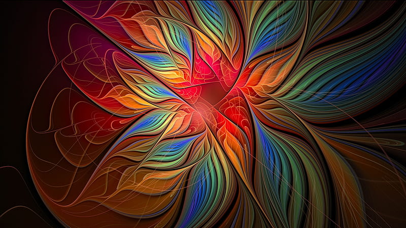 Flower-shaped multicolour, Abstract, 3D, Multicoloured, psicodelia, HD wallpaper