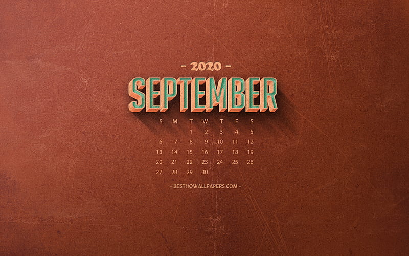 2020 September Calendar, orange retro background, 2020 autumn calendars, September 2020 Calendar, retro art, 2020 calendars, September, HD wallpaper