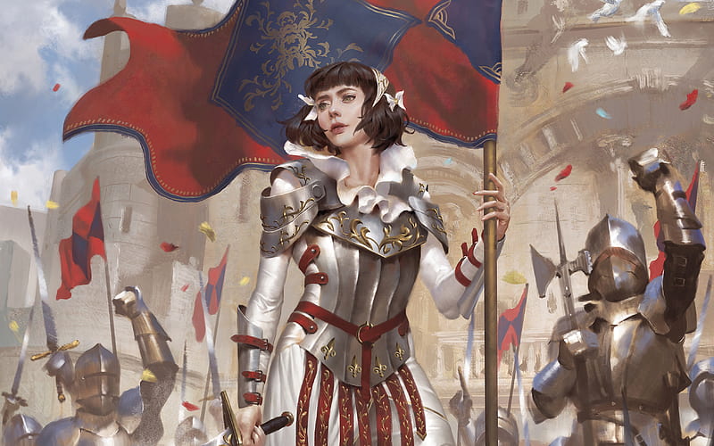 Fantasy, Knight, Banner, Brown Hair, Joan of Arc, Short Hair, Woman Warrior, HD wallpaper