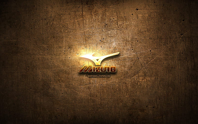 Mizuno golden logo, artwork, brown metal background, creative, Mizuno logo, brands, Mizuno, HD wallpaper