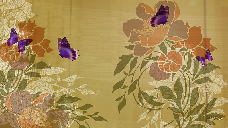 Oriental Influence, leaves, purple, oriental, flowers, firefox persona, butterflies, dull, HD wallpaper