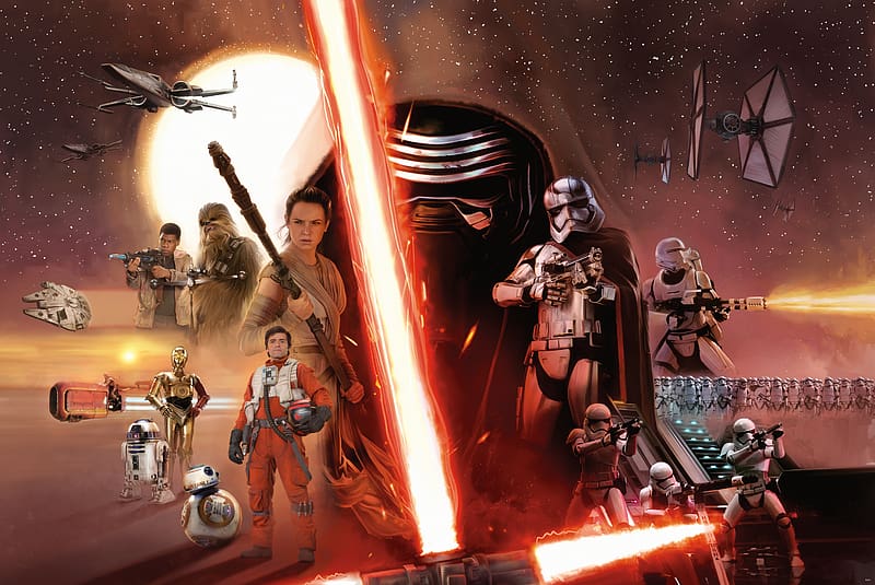 Star Wars, Movie, Chewbacca, C 3Po, Star Wars Episode Vii: The Force Awakens, Finn (Star Wars), Rey (Star Wars), Kylo Ren, Captain Phasma, Poe Dameron, HD wallpaper